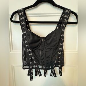 Fashion Nova Black Mesh/Corset Crop Tank Top Size Small